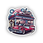 1950s American Diner and Retro Car.  Sticker (Peel N' Stick)